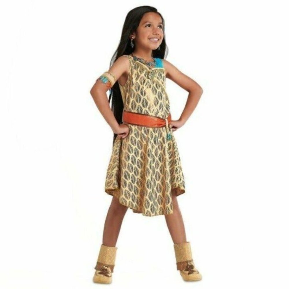 "DISNEY STORE" POCAHONTAS DRESS-UP HALLOWEEN COSTUME TAN-GOLD DRESS  SIZE: 4T NW